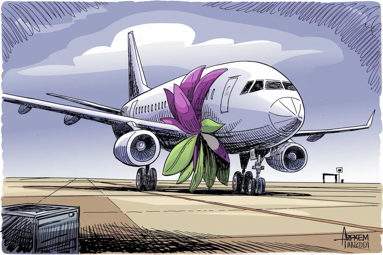 Editorial cartoon based on: Jet fuel shortage threatens airlines across Europe and Asia as Strait of Hormuz closure enters sixth week