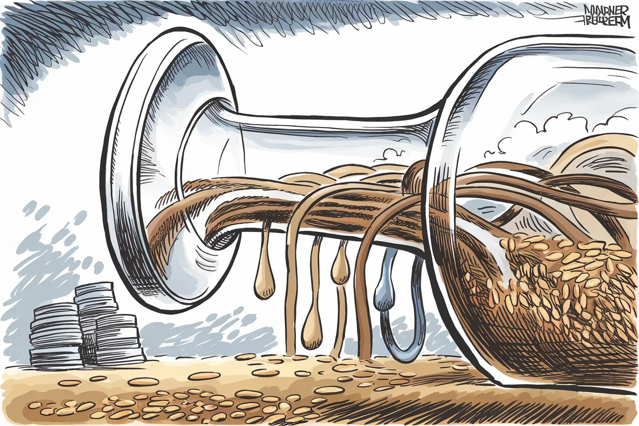 Editorial cartoon based on: Strait of Hormuz closure triggers global food and shipping crisis as Iran conflict escalates
