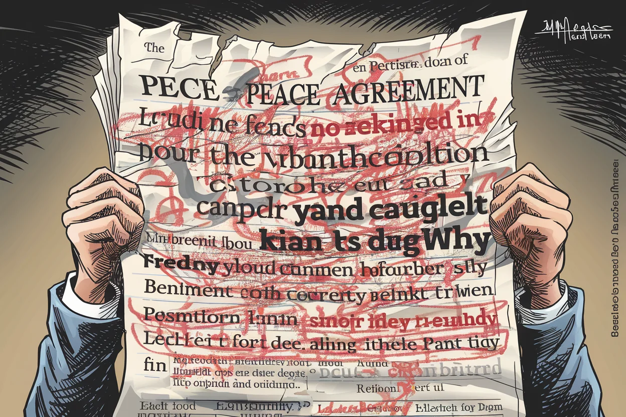Editorial cartoon based on: Trump seeks further edits to US-Iran deal framework as negotiations continue