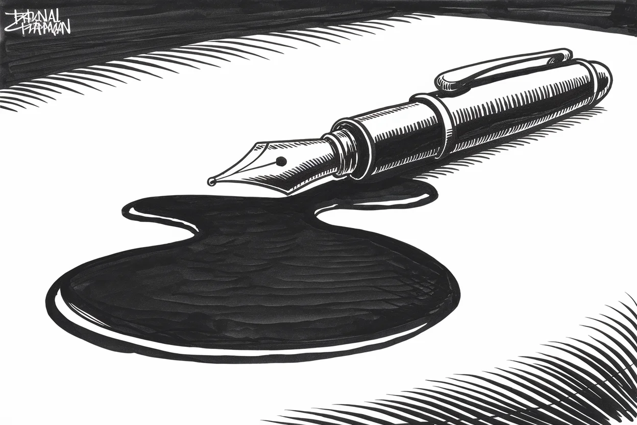 Editorial cartoon based on: Marjane Satrapi, author of Persepolis, dies at 56 after 'dying of sadness'