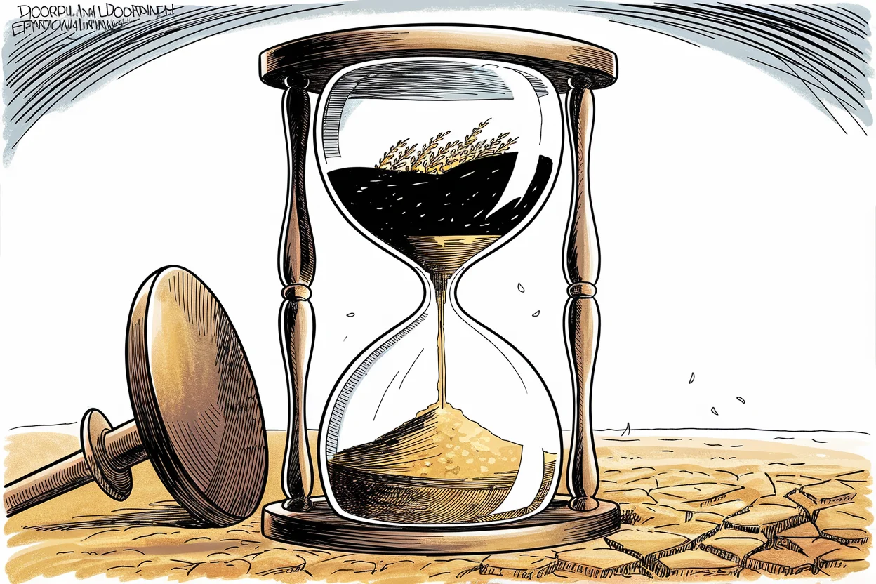 Editorial cartoon based on: Strait of Hormuz closure nears 100 days, pushing world toward deeper energy and food crisis