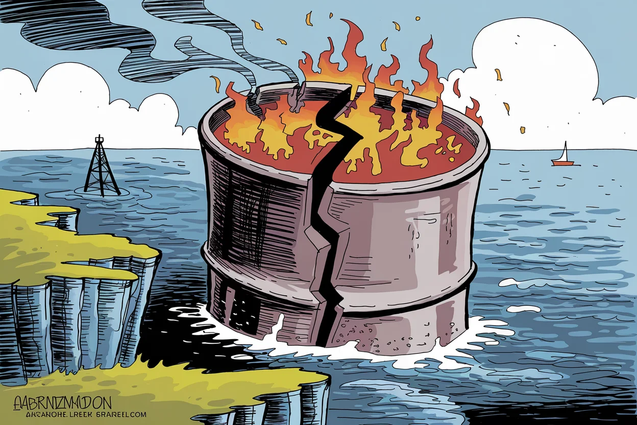 Editorial cartoon based on: US and Iran trade strikes across Gulf as ceasefire negotiations reach deadlock