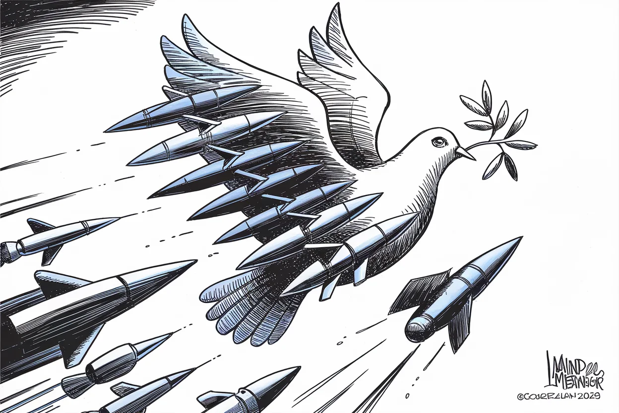 Editorial cartoon based on: US and Iran exchange strikes across the Gulf after Apache helicopter downed near Strait of Hormuz