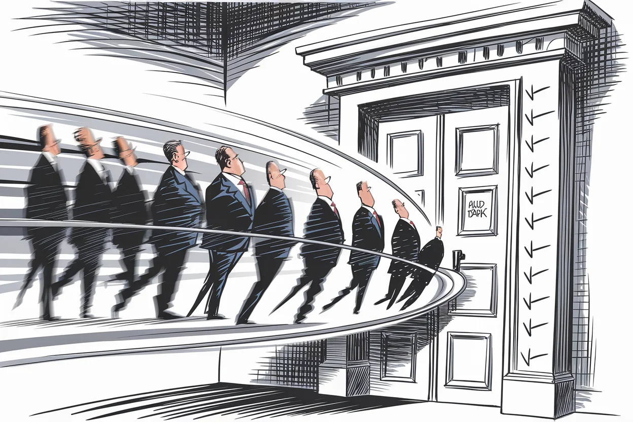 Editorial cartoon based on: UK Prime Minister Starmer faces mounting pressure to resign as rival Burnham enters Parliament