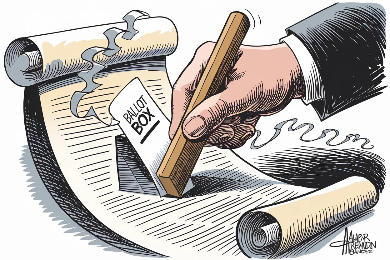 Editorial cartoon based on: Zimbabwe's Senate approves constitutional amendments extending Mnangagwa's rule to 2030