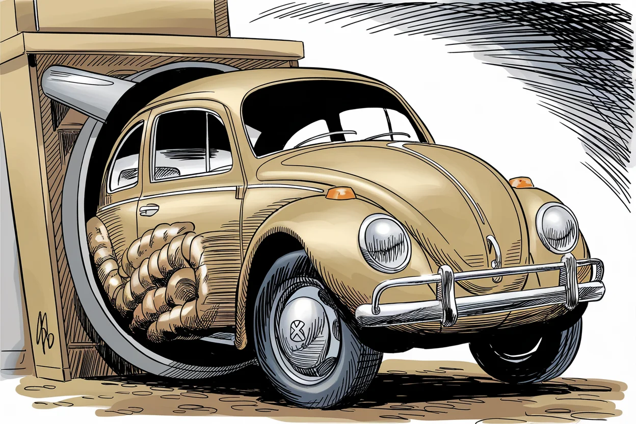 Editorial cartoon based on: Volkswagen plans to cut up to 100,000 jobs and close four German plants
