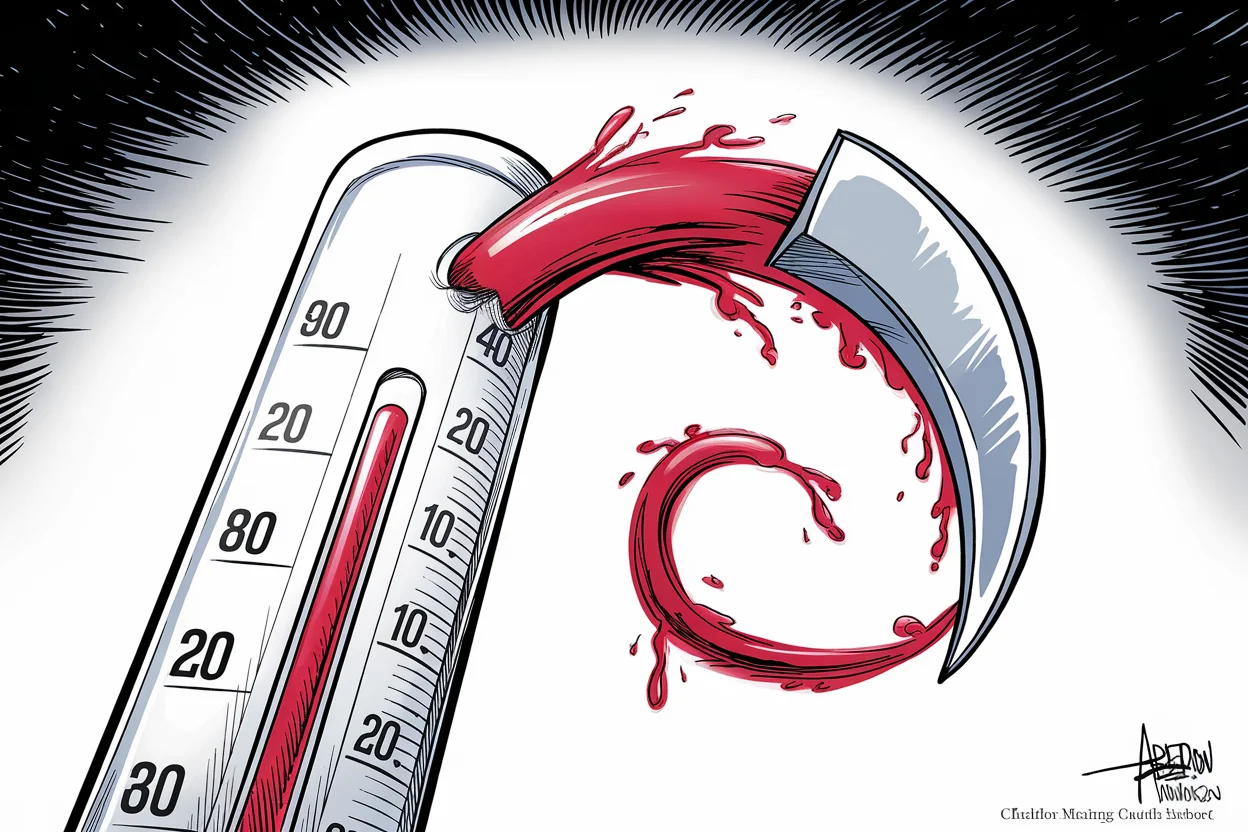 Editorial cartoon based on: France records over 1,000 heat-related deaths as Europe endures record-breaking temperatures