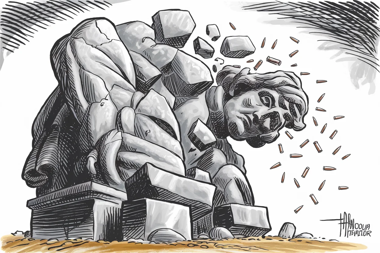 Editorial cartoon based on: Sudanese National Museum looted and destroyed by paramilitary forces after two years of occupation