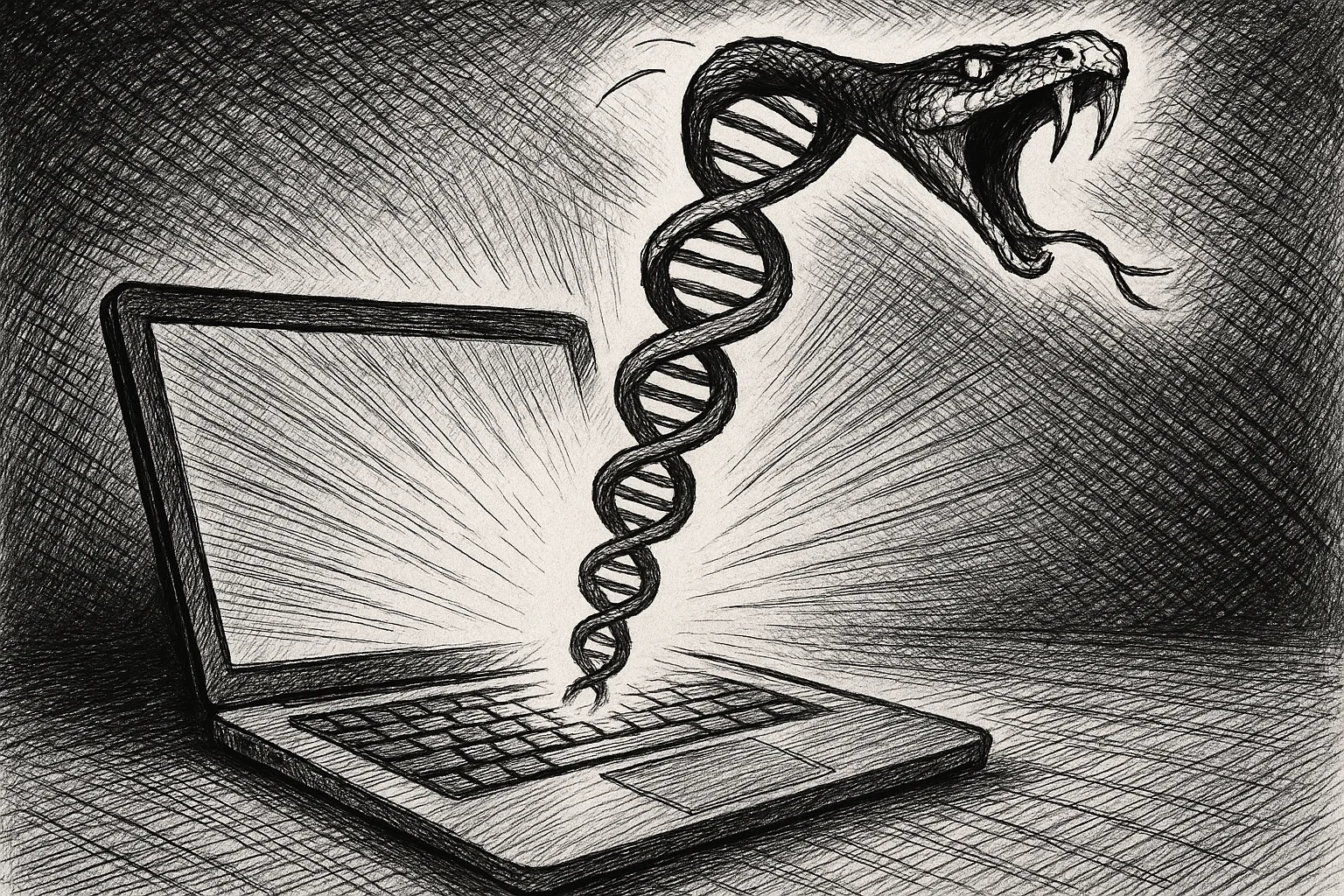 Editorial cartoon based on: AI designs 16 functional viruses never seen in nature, raising medical hopes and biosecurity fears