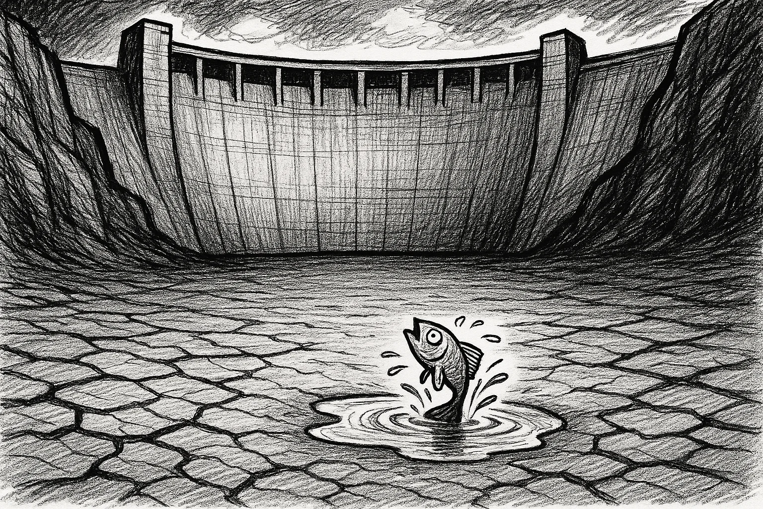 Editorial cartoon based on: Lake Mead hits record low, threatening water supply for millions in western US