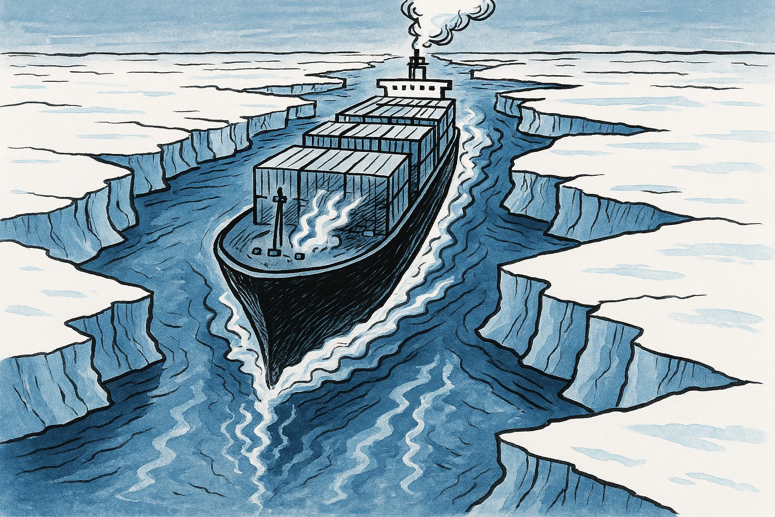 Editorial cartoon based on: South Korea sends first container ship via Arctic route to Europe