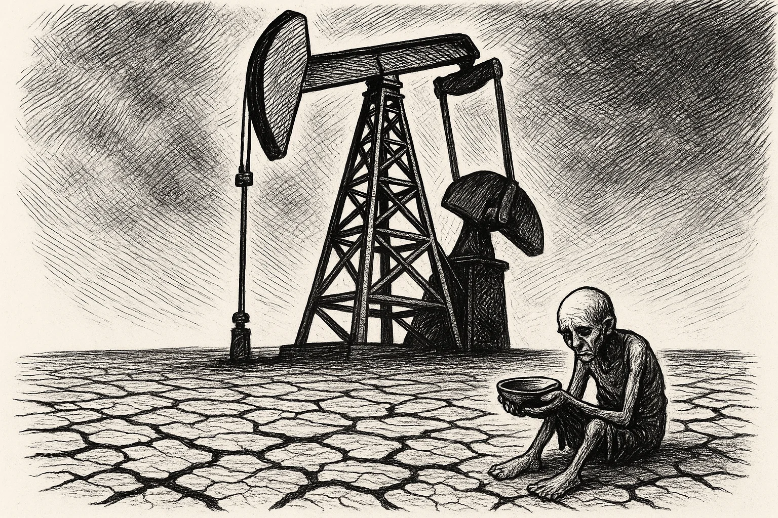 Editorial cartoon based on: US and Venezuela announce sweeping oil deal, raising questions about legality, transparency, and democratic accountability