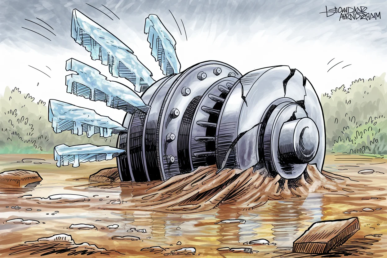 Editorial cartoon based on: Nepal's hydropower gamble exposed by devastating Himalayan floods