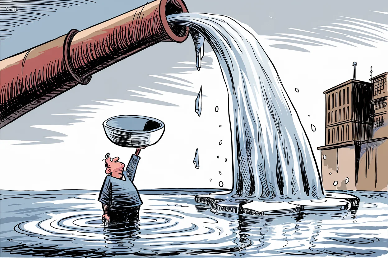 Editorial cartoon based on: Nepal's PM takes climate justice plea to UN after catastrophic Himalayan floods killed over 1,400