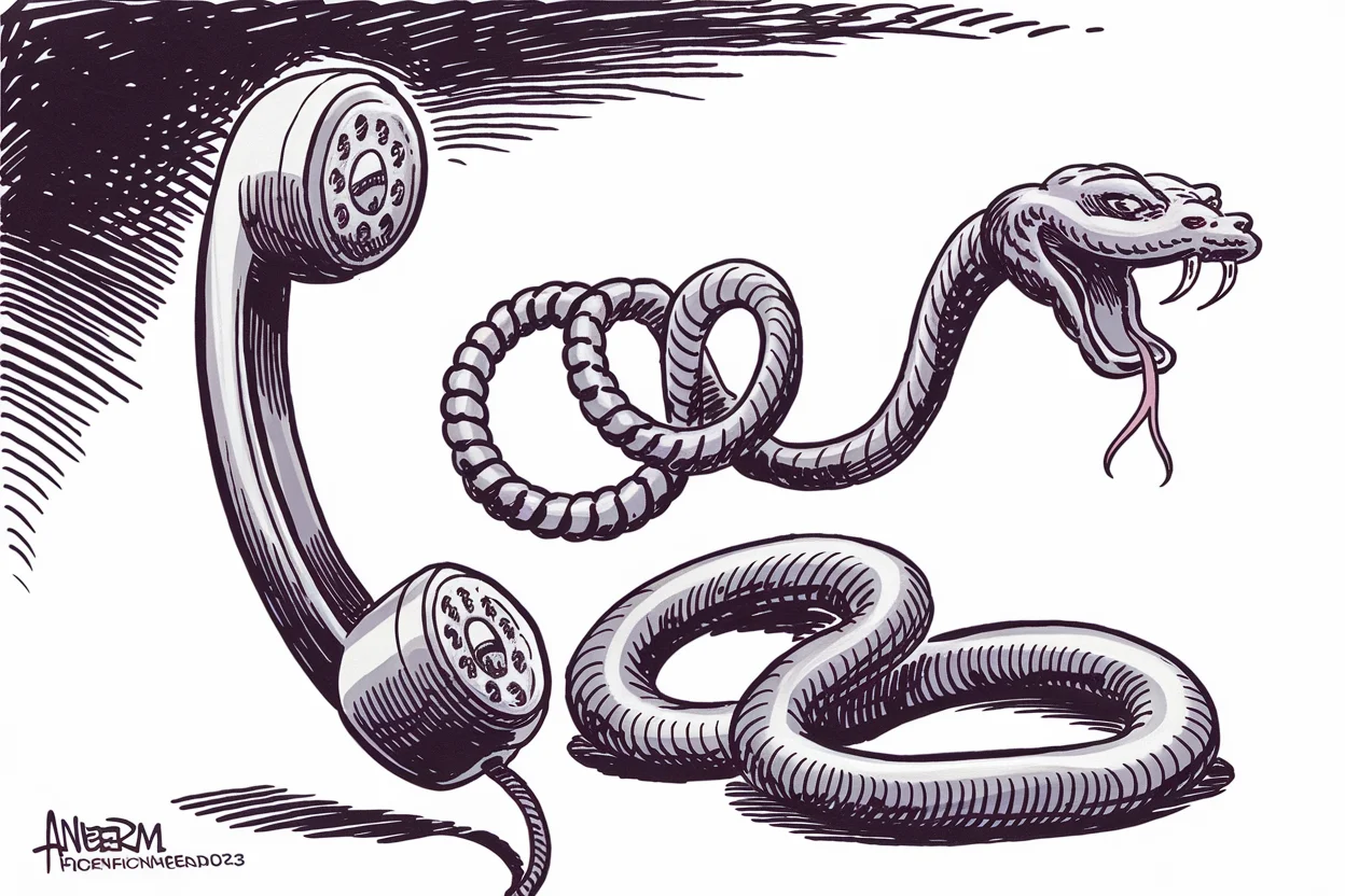 Editorial cartoon based on: Italy's Intesa Sanpaolo loses €95 million to AI deepfake voice fraud