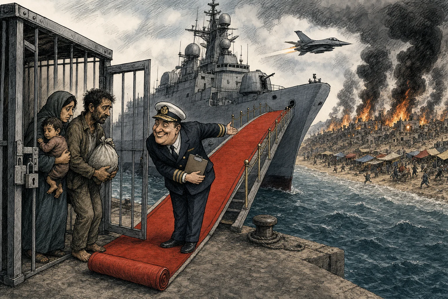 Editorial cartoon based on: Malaysia begins deporting Rohingya refugees to Myanmar amid rights concerns