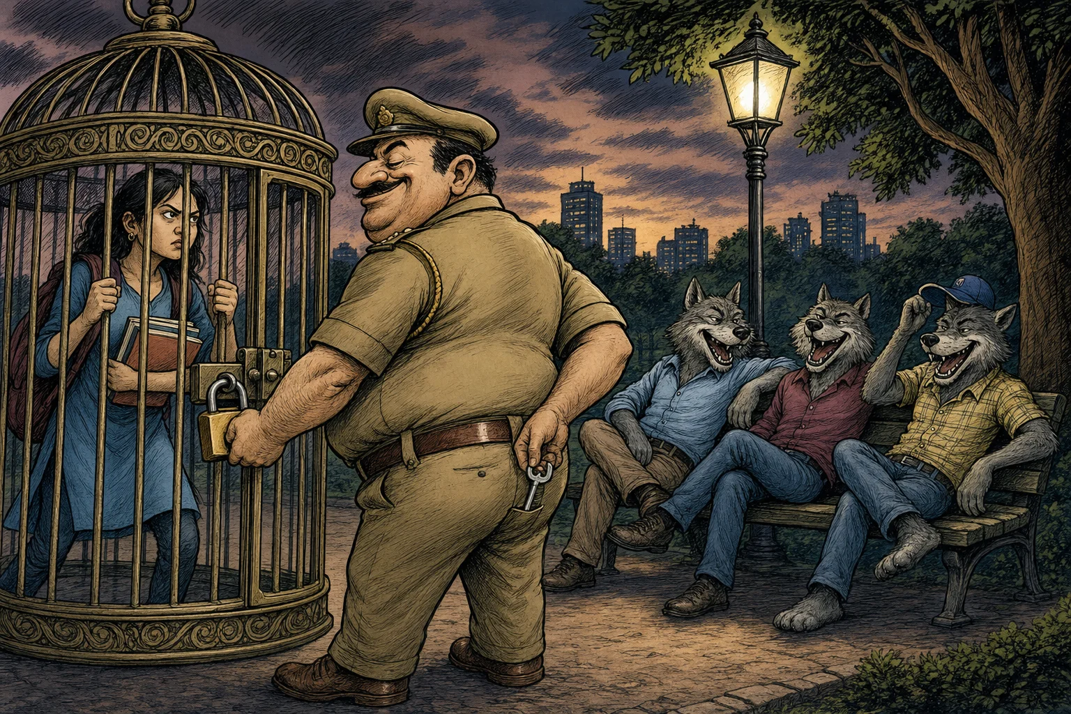 Editorial cartoon based on: Series of rapes in Delhi sparks student protests across Indian campuses