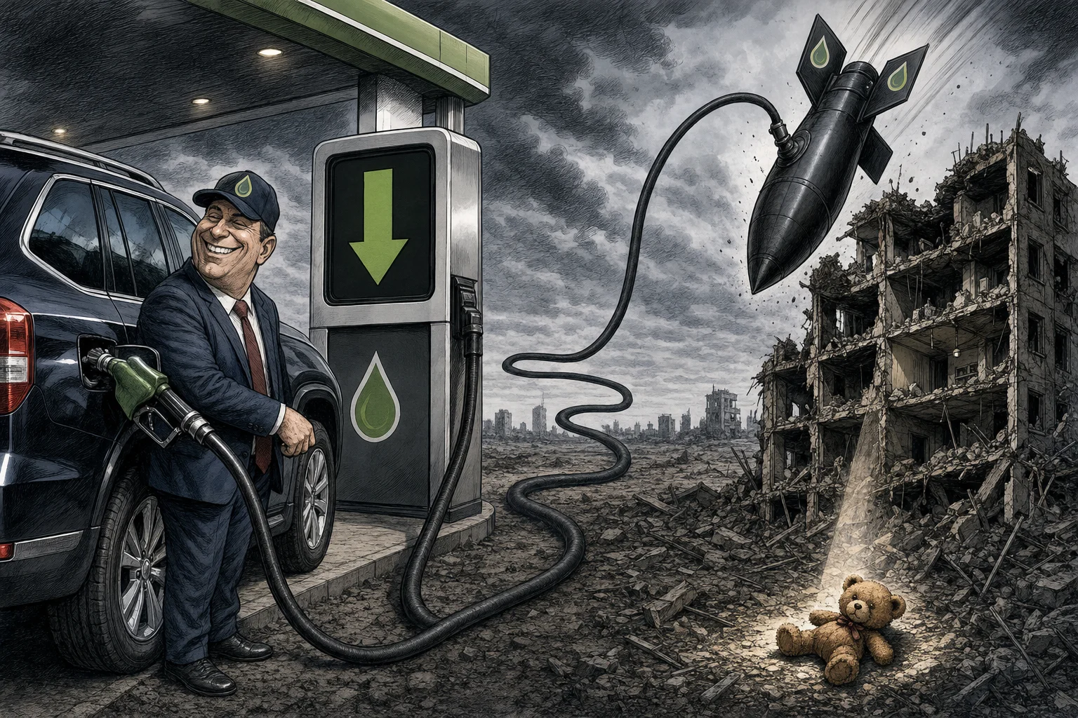 Editorial cartoon based on: Russian glide bomb attack on Zaporizhzhia kills at least 15 to 20 people, including children